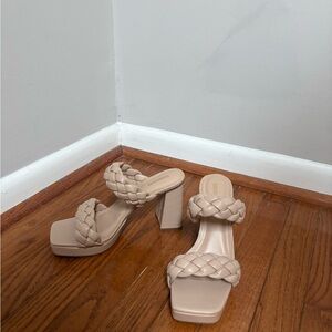 Elegant Braided Cream Heeled Sandals